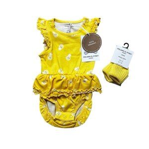 Polarn O. Pyret Cool Flounce Pineapple Sunsuit With Matching Socks Size 0-1 Mos